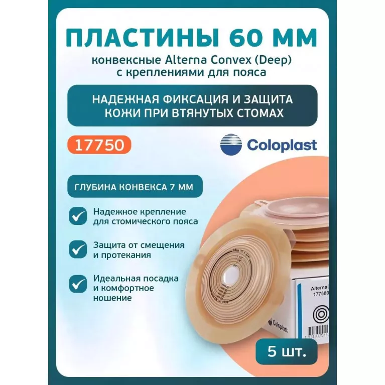 Колопласт Пластина конвексная Алтерна НП с креплениями для пояса, вырезаемое отверстие 15-43 мм фланец 60 мм №5 (17750)