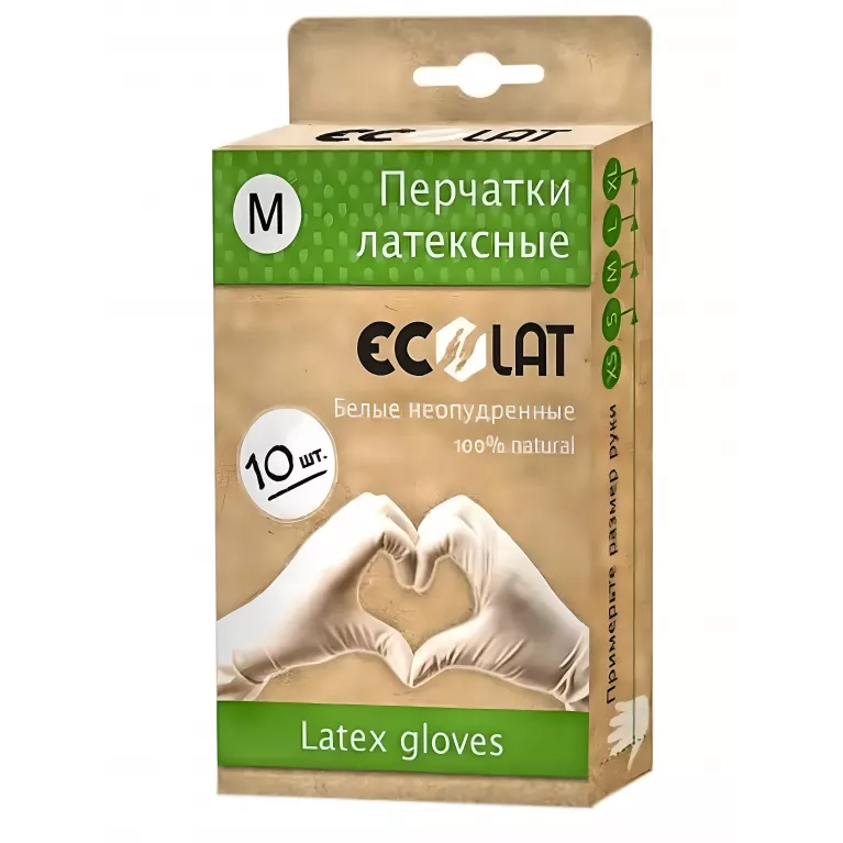 Перчатки Ecolat латексные неопудренные белые р.L №10
